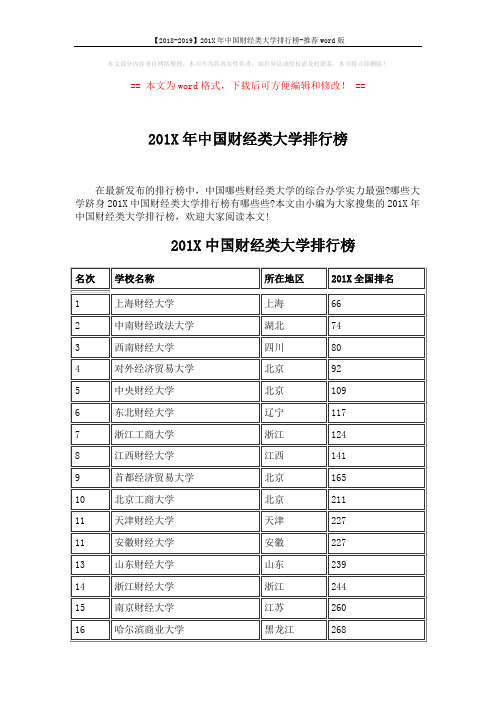 【2018-2019】201X年中国财经类大学排行榜-推荐word版 (6页)