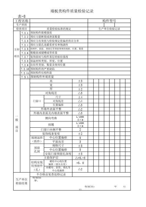 墙板类质量检验(PC构件)