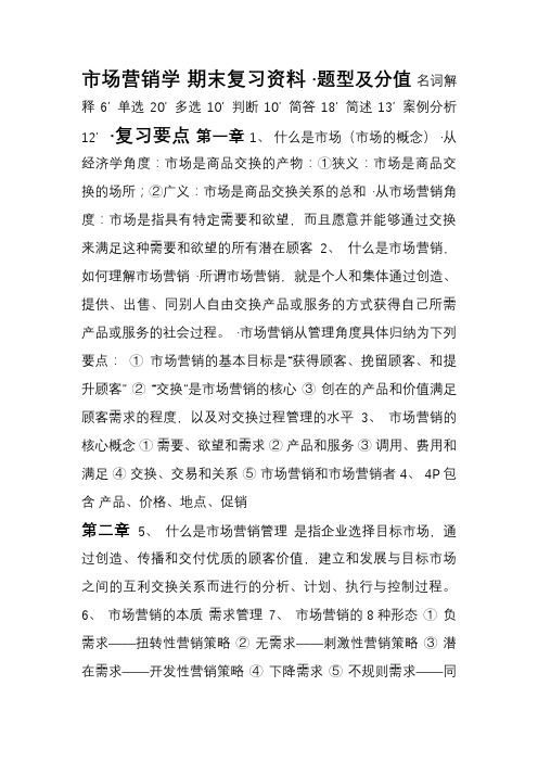 市场营销学复习资料