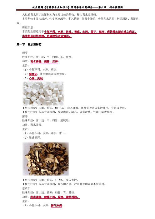 执业药师《中药学专业知识二》常用单味中药部分——第六章 利水渗湿药