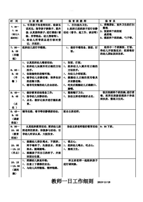 幼儿园教师工作一日细则