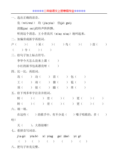 二年级语文上册寒假作业12