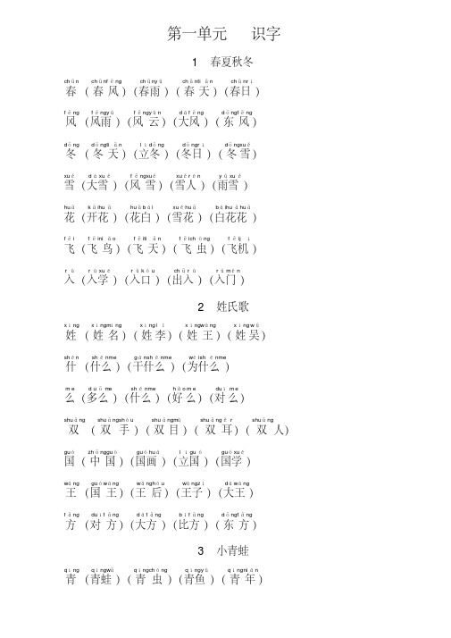  一年级语文下册一类字(带注音)
