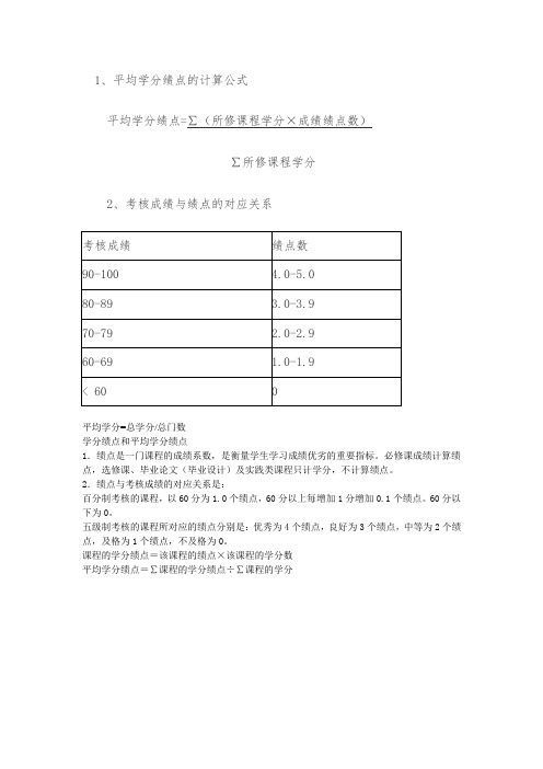 学分绩点及平均学分计算方法