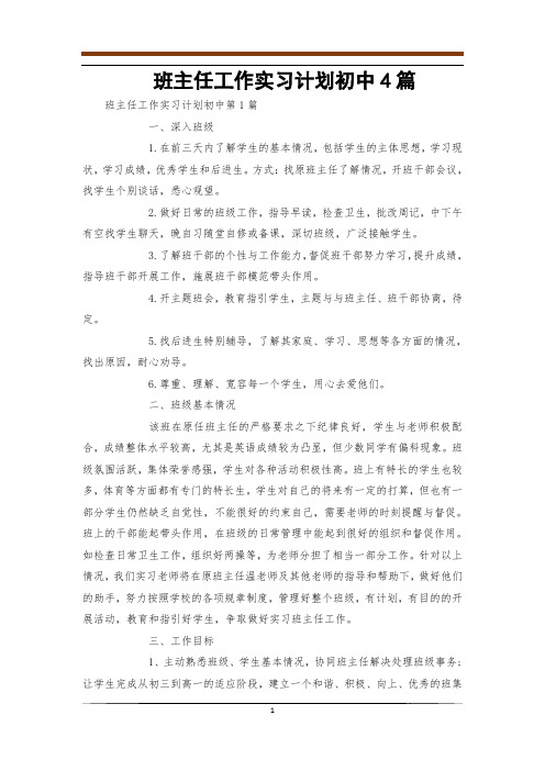 班主任工作实习计划初中4篇
