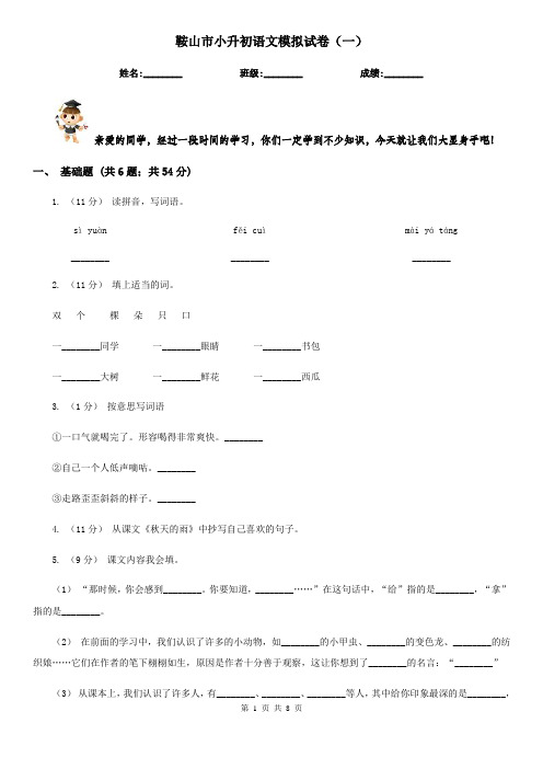鞍山市小升初语文模拟试卷(一)