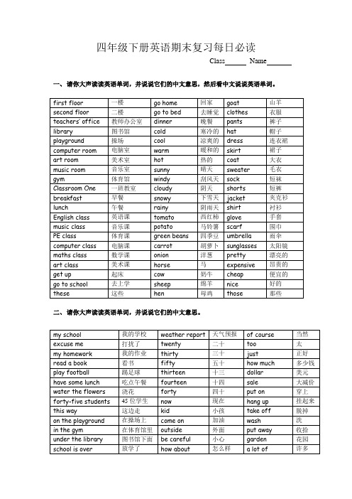 四年级下册英语期末复习每日必读 