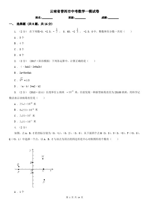 云南省普洱市中考数学一模试卷