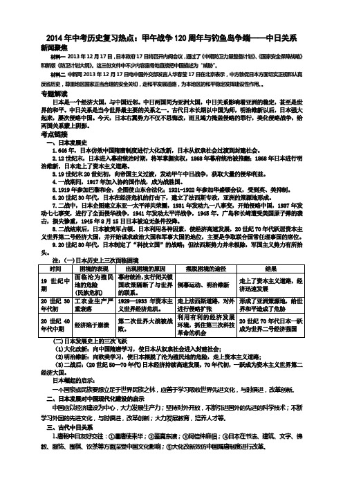 2014年中考历史复习热点：甲午战争120周年与钓鱼岛争端——中日关系