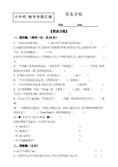 小升初数学知识点专项训练 简易方程(含答案)