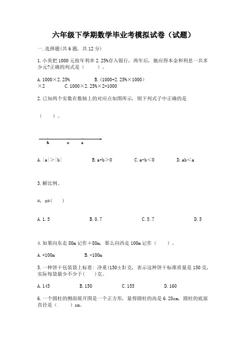 六年级下学期数学毕业考模拟试卷(试题)及参考答案(典型题)