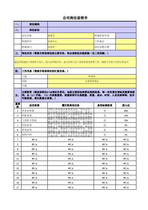 央企社保中心岗位职责梳理表机关-经营科-核算员岗位职责梳理表