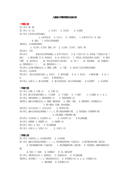 人教版小学数学教材全目录