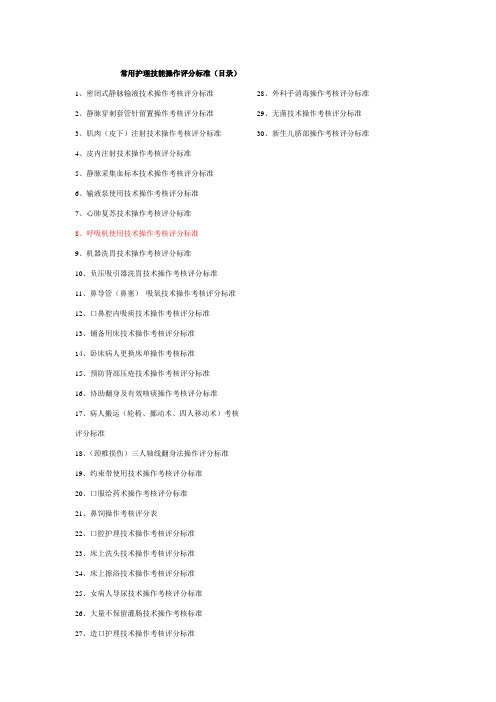 常用护理技能操作评分标准(目录)