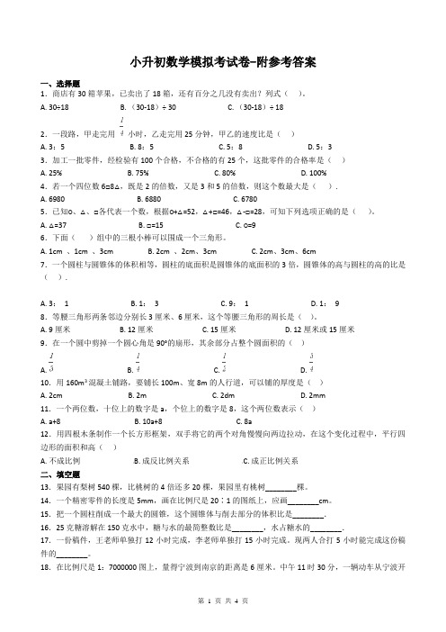 小升初数学模拟考试卷-附参考答案
