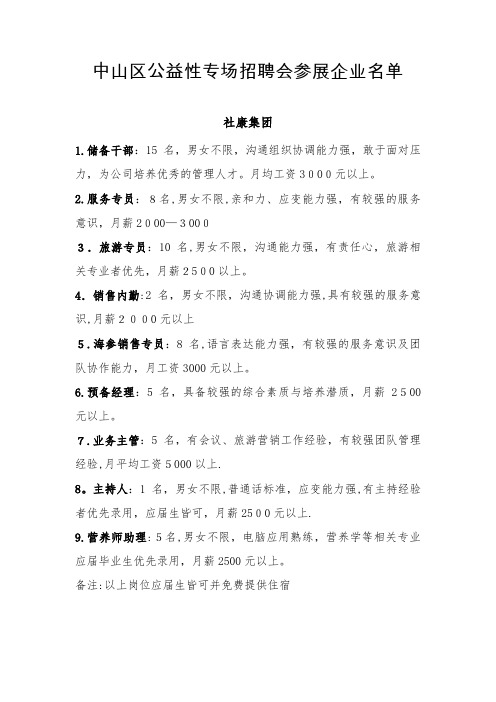 中山区公益性专场招聘会参展企业名单.doc