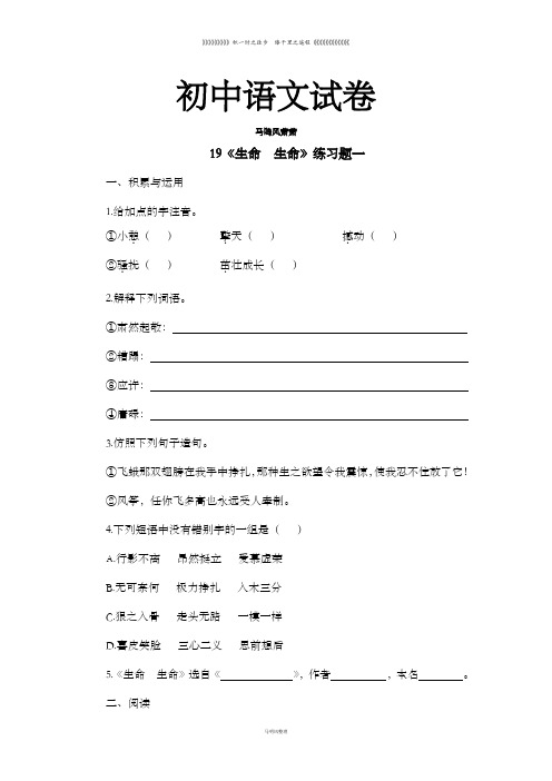 鲁教版六上语文19《生命-生命》练习
