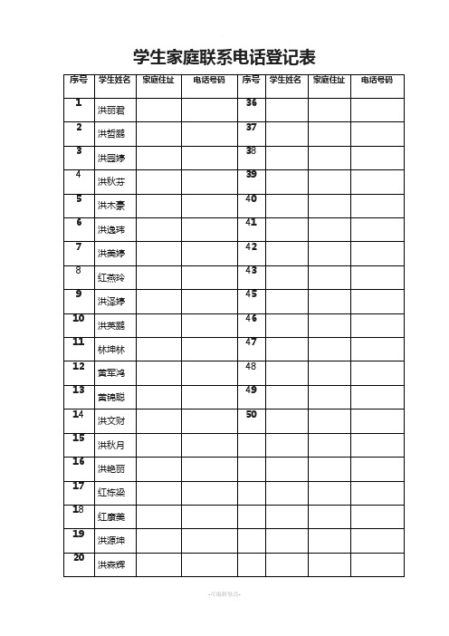 学生家庭联系电话登记表