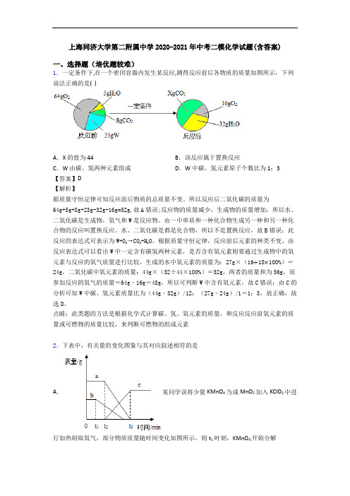 上海同济大学第二附属中学2020-2021年中考二模化学试题(含答案)
