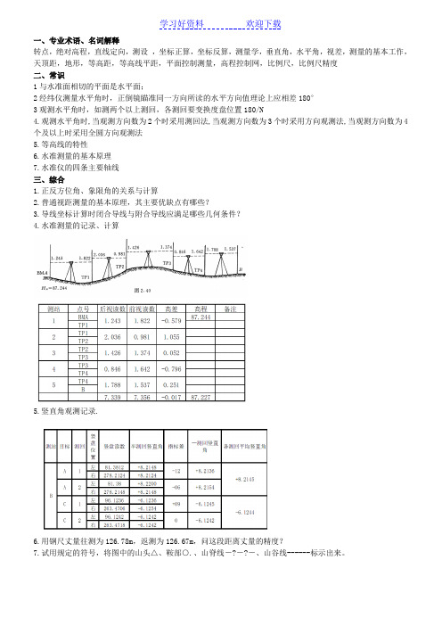 建筑工程测量期末复习知识要点