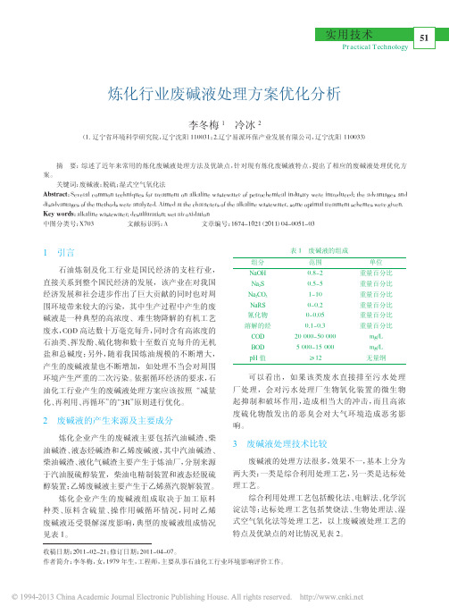 炼化行业废碱液处理方案优化分析