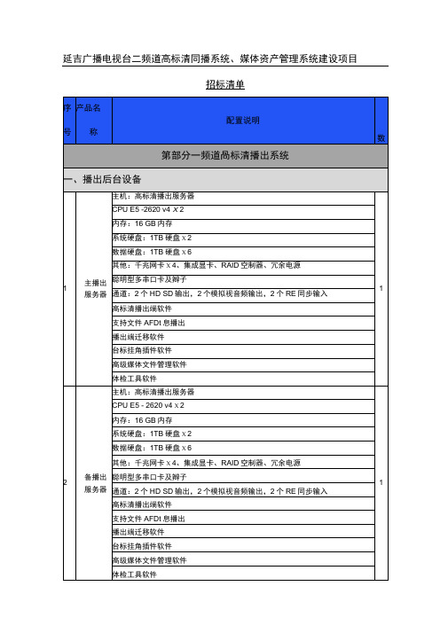 延吉广播电视台二频道高标清同播系统媒体资产管理系统建