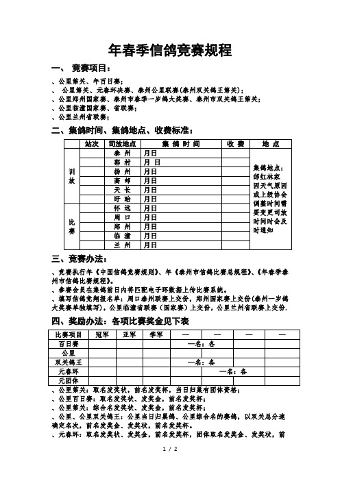 春季信鸽竞赛规程