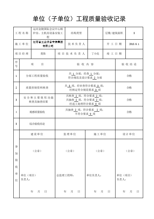 单位(子单位)工程质量验收记录
