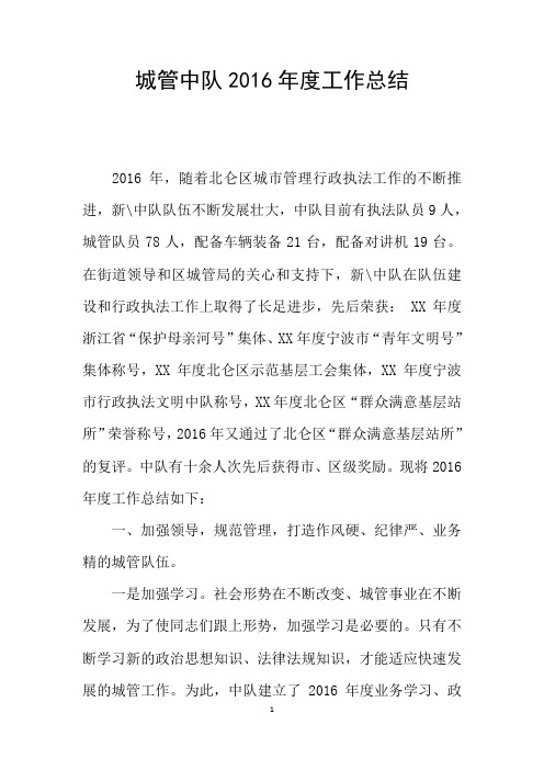城管中队2016年度工作总结