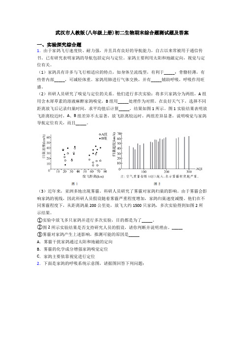 武汉市人教版(八年级上册)初二生物期末综合题测试题及答案