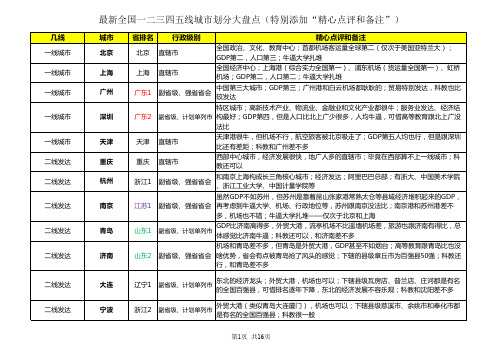 (最新)全国一二三四五线城市划分大盘点(特别添加“精心点评和备注”)