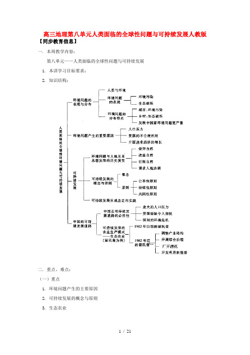 高三地理第八单元人类面临的全球性问题与可持续发展人教版知识精讲