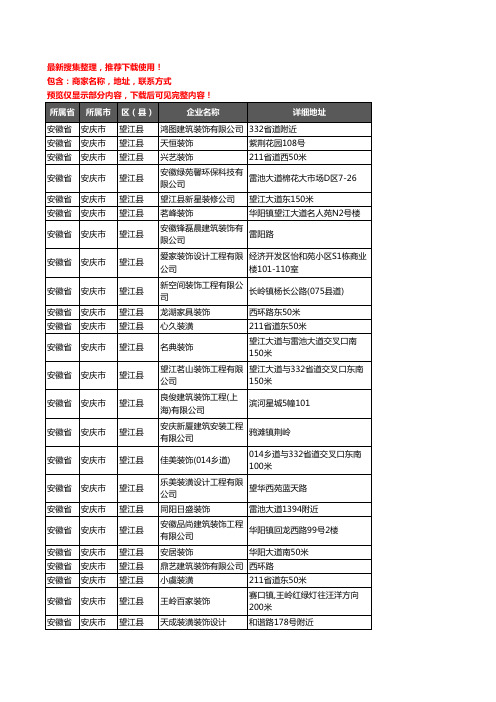 新版安徽省安庆市望江县装修公司企业公司商家户名录单联系方式地址大全34家