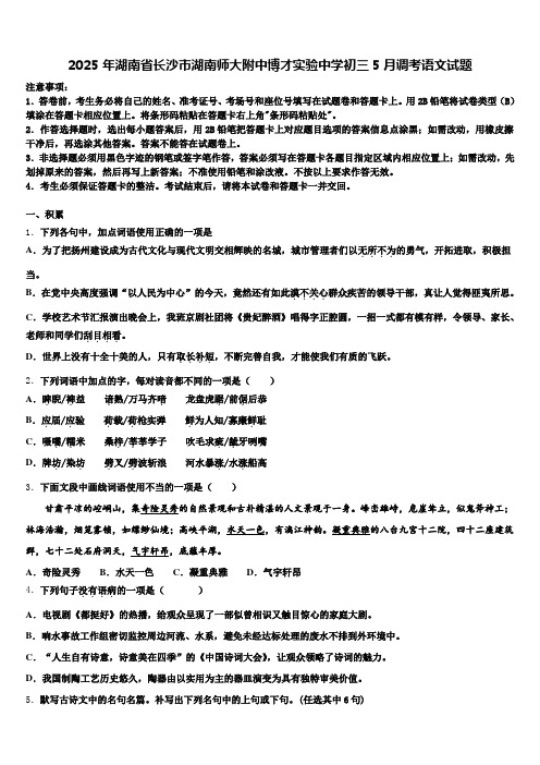 2025年湖南省长沙市湖南师大附中博才实验中学初三5月调考语文试题含解析