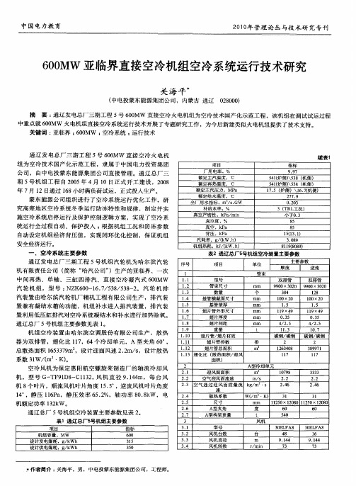 600MW亚临界直接空冷机组空冷系统运行技术研究
