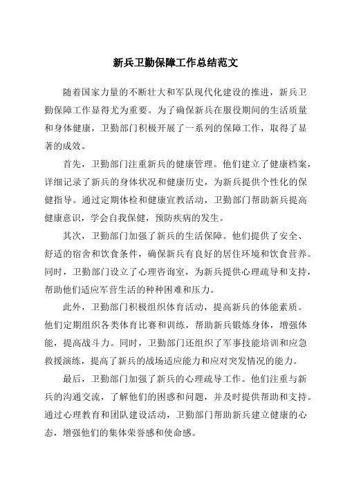 新兵卫勤保障工作总结范文