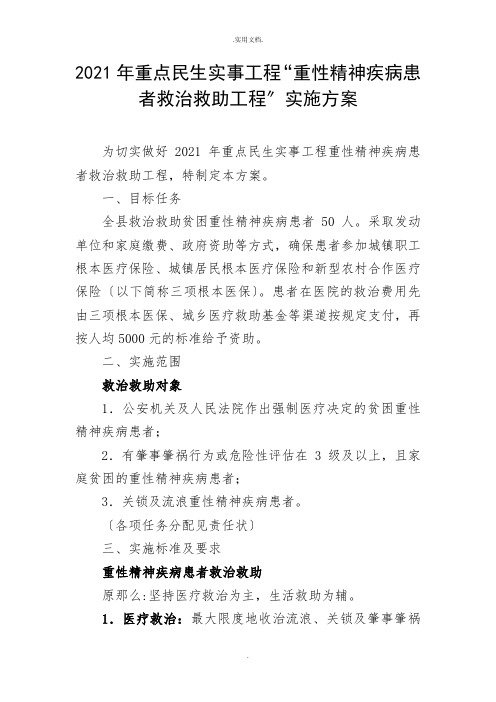 县重性精神疾病项目救治救助方案