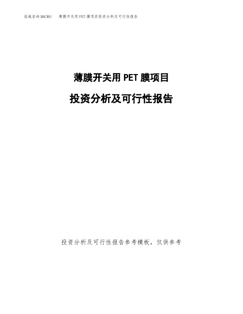 薄膜开关用PET膜项目投资分析及可行性报告