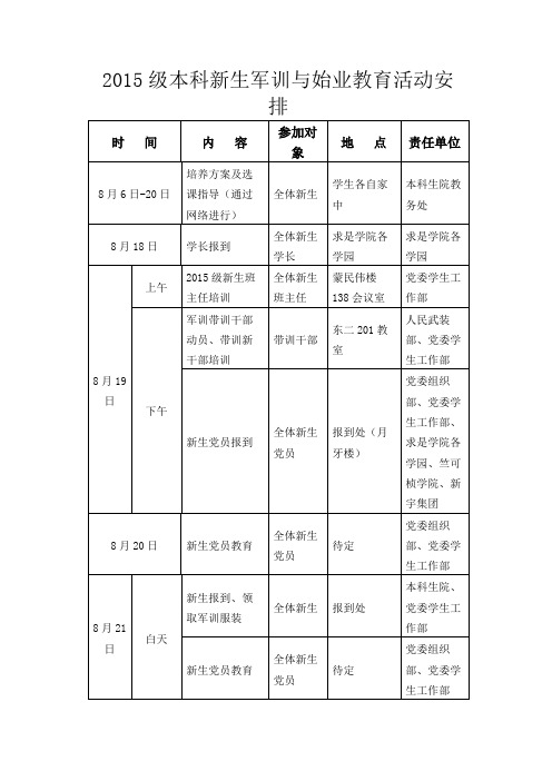 新生军训与始业教育活动安排