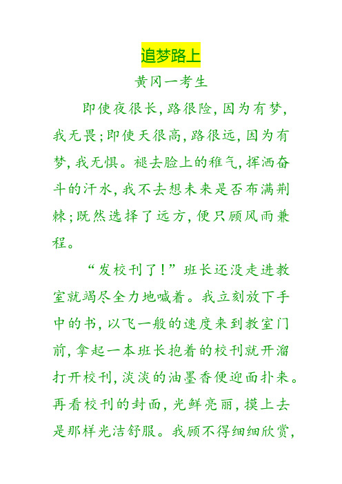 2018年中考满分作文：追梦路上