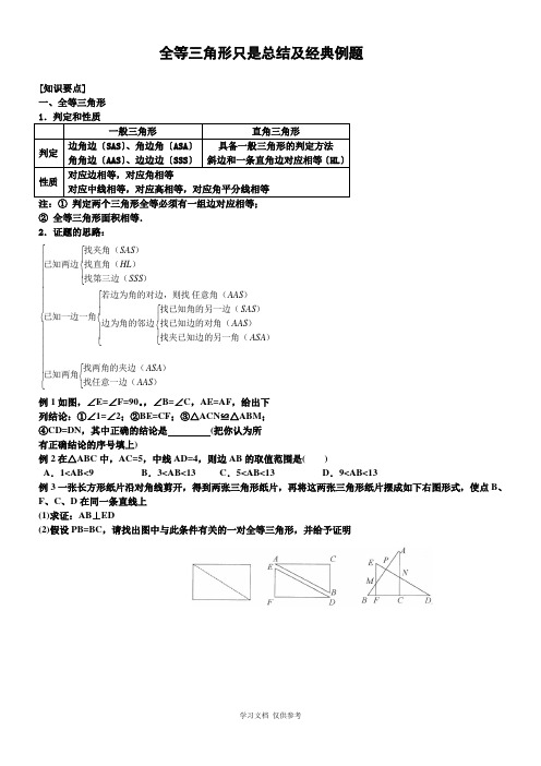 全等三角形知识点总结及经典例题复习教案