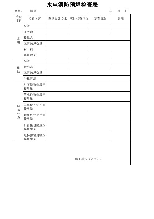 水电安装预埋检查表