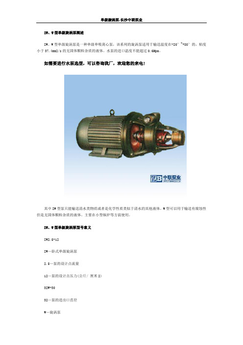 单级漩涡泵-长沙中联泵业