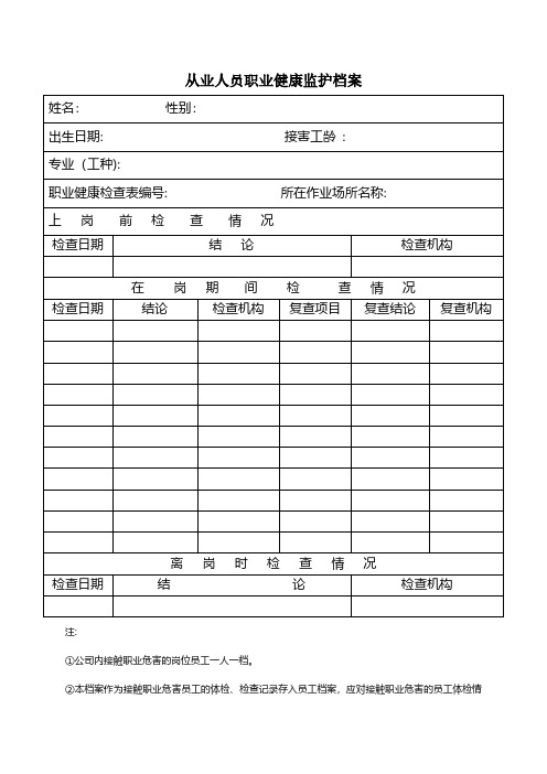  从业人员职业健康监护档案 安全管理台账安全生产规范化企业管理安全制度应急预案