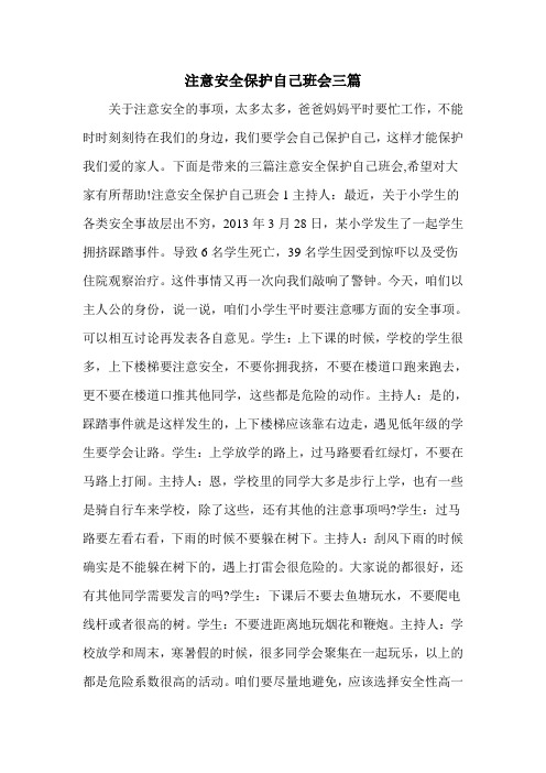 注意安全保护自己班会三篇