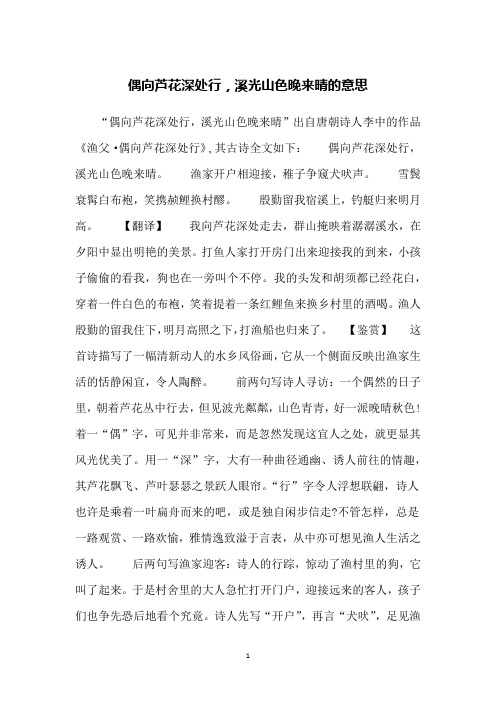 偶向芦花深处行,溪光山色晚来晴的意思