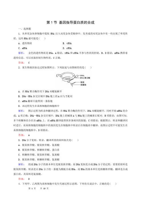 生物试题 人教版必修2同步检测第4章基因的表达小节课时作业