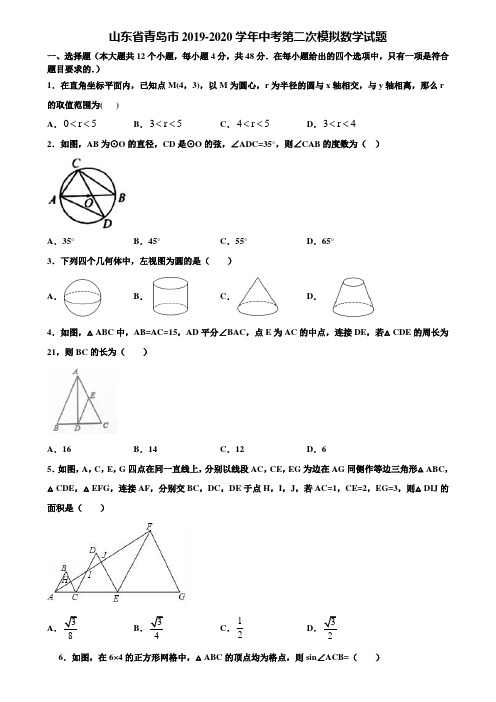 山东省青岛市2019-2020学年中考第二次模拟数学试题含解析