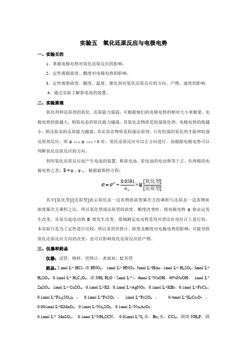 实验五  氧化还原反应与电极电势