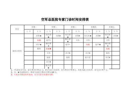 空军总医院专家门诊时间安排表